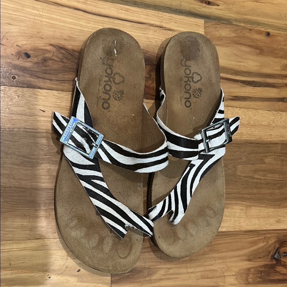 Black and White Zebra Print Sandals with Cork Footbed